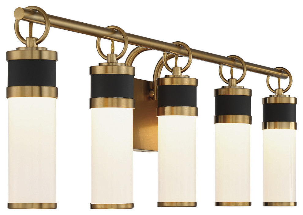 Abel 5-Light LED Bathroom Vanity Light, Matte Black With Warm Brass Accents