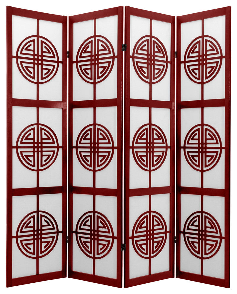 6' Tall Long Life Shoji Screen, 4 Panel, Rosewood