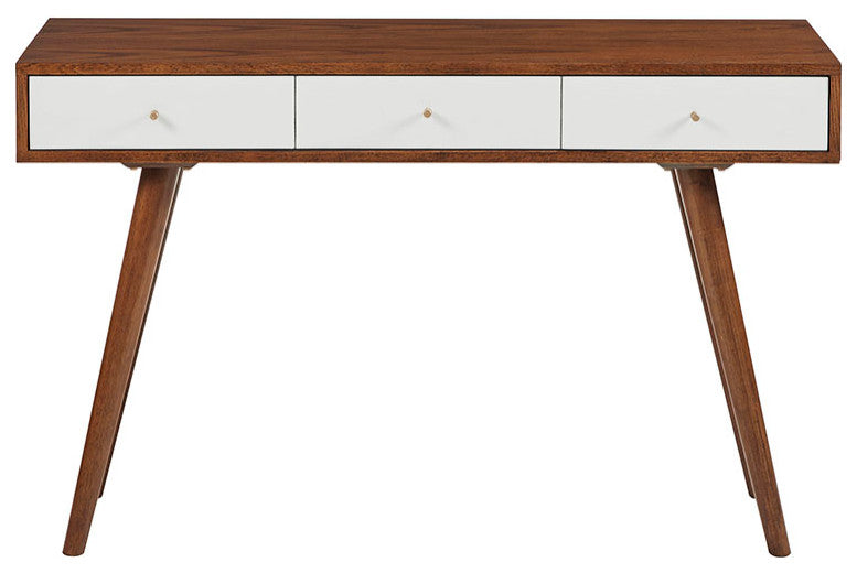 Madison Park Rigby Mid-Century 3-Drawer Writing Desk, White/Pecan