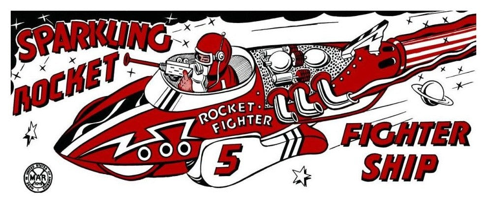 "Sparkling Rocket Fighter Ship" Digital Paper Print by Retrorocket, 38"x16"