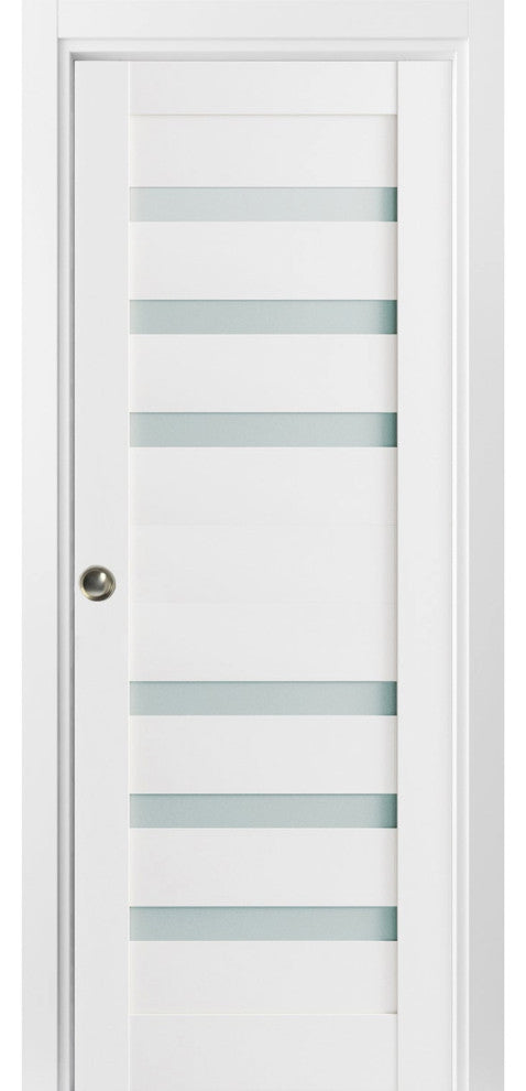 Sliding Pocket Door 28 x 84 Frosted Glass, Quadro 4266 White, Rail