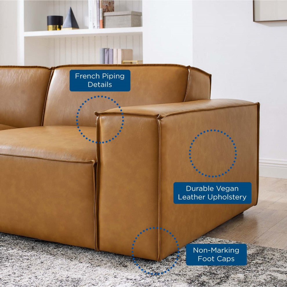 Sectional Sofa Set, Faux Vegan Leather, Tan, Modern, Living Lounge Hospitality