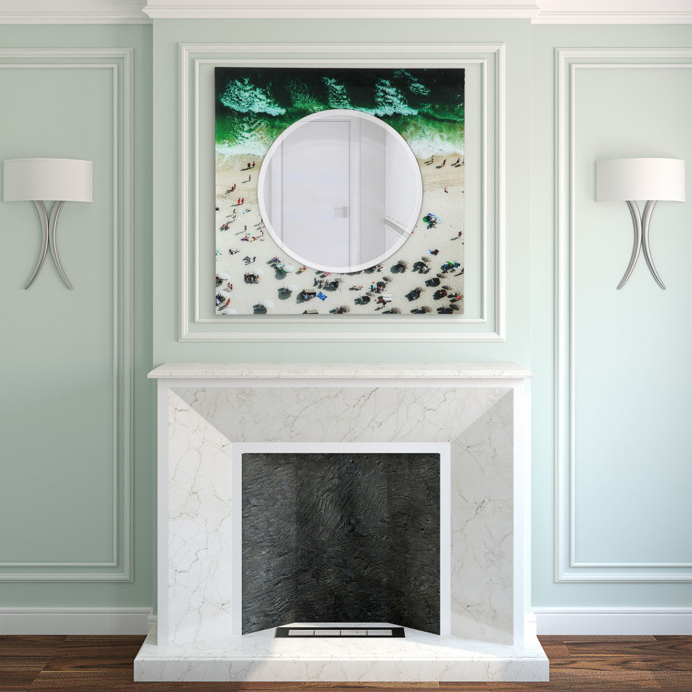 "Beach" Square Beveled Wall Mirror on Floating Printed Tempered Art Glass