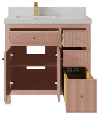 Sonoma 36 Left Offset Reeded  Bath Vanity in Warm Terracotta, 2" Carrara Quartz