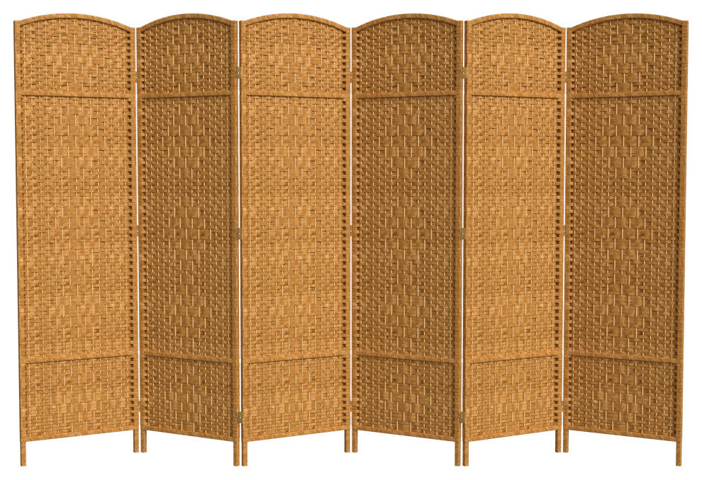 6' Tall Diamond Weave Fiber Room Divider, Light Beige, 6 Panel
