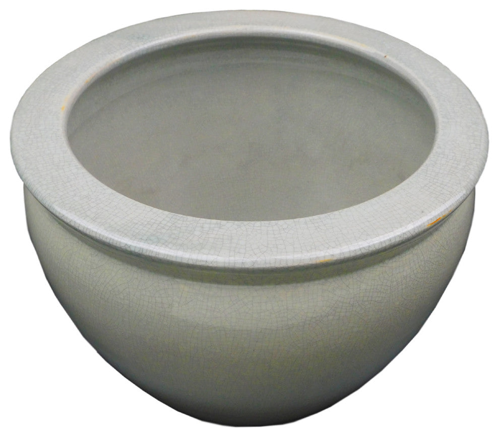 Chinese Porcelain Fish Bowl Planter, Celadon Crackle, 12"