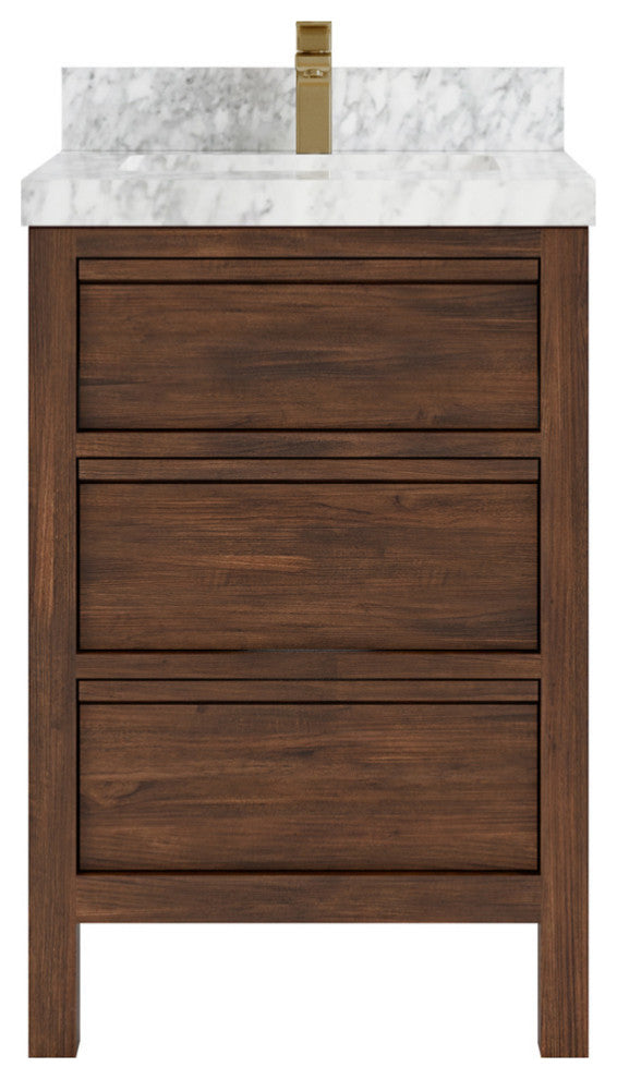 Elizabeth 24 Single Sink Bath Vanity in Dark Walnut Teak 2" Carrara Marble