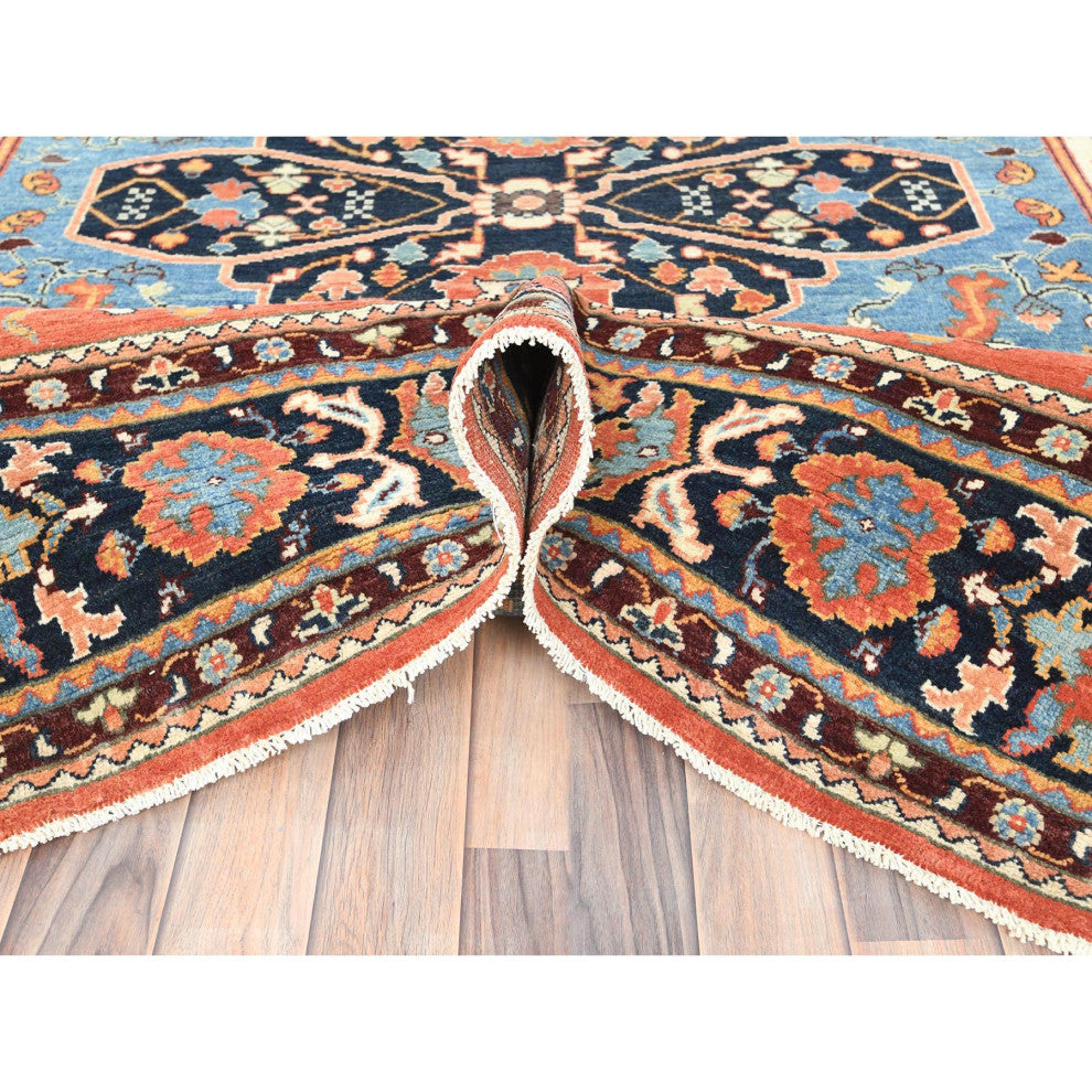 Coral Orange, Afghan Peshawar Heriz Wool Hand Knotted Oriental Rug, 8'x9'6"