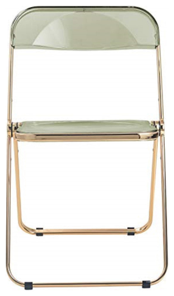 LeisureMod Lawrence Acrylic Folding Chair With Gold Metal Frame, Set of 4