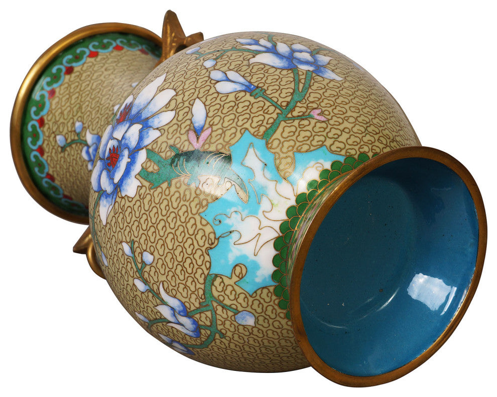 Consigned Vintage Chinese Hand Made floral Cloisonne Vase