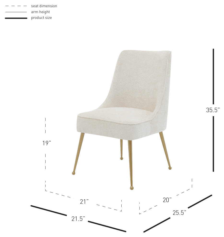 Cedric Fabric Dining Side Chair Gold Legs, Set of 2, Opus Cream