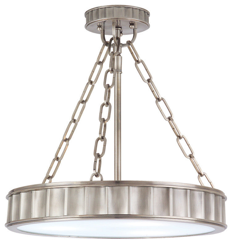 Middlebury, Three Light Round Semi Flush, Historic Nickel Finish, Glass Shade