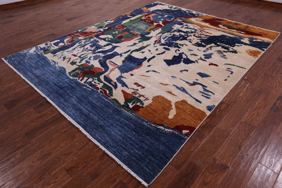 8' 1" X 10' 2" Modern Abstract Handmade Wool Rug Q11309