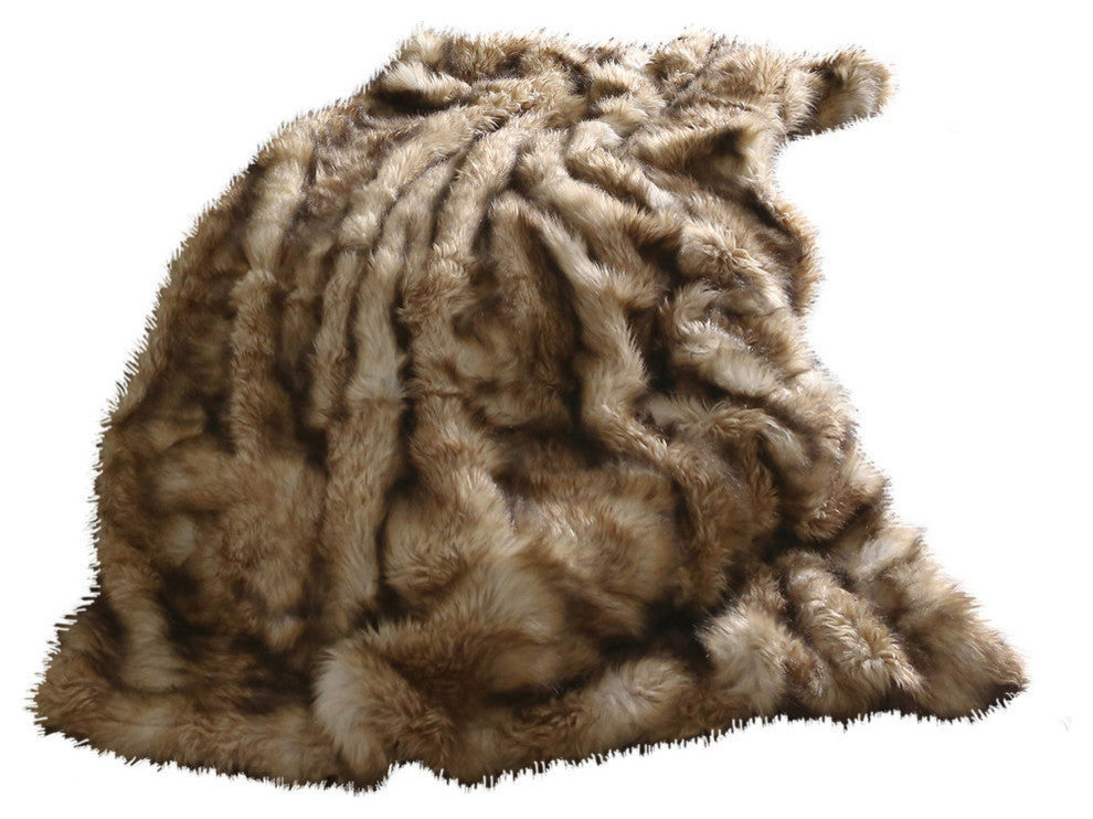 Luxe Faux Fur Throw Blanket, Platinum Frost Fox, 58"x84"