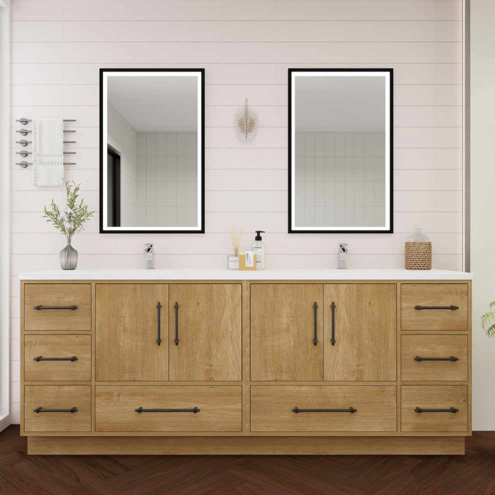 Victoria 84" Solid Wood Bath Vanity, Double Sink, Oak