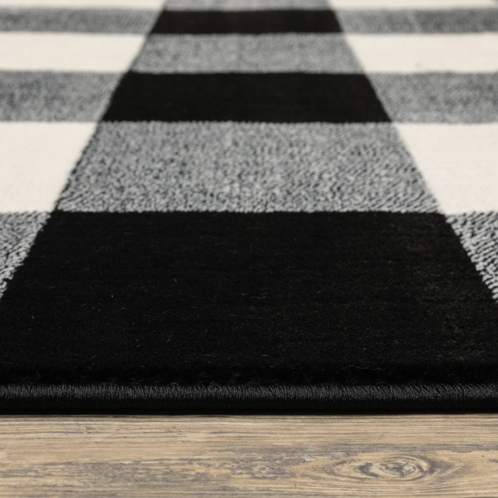 Garson Geometric Squares Area Rug, Black, 6'7"x9'2"