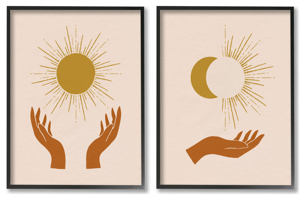 Boho Chic Hands Embracing Enlightened Eclipsed Sky , 2pc, each 11 x 14
