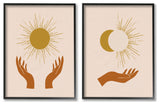 Boho Chic Hands Embracing Enlightened Eclipsed Sky , 2pc, each 11 x 14