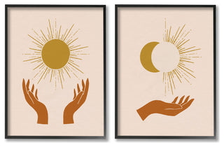 Boho Chic Hands Embracing Enlightened Eclipsed Sky , 2pc, each 11 x 14