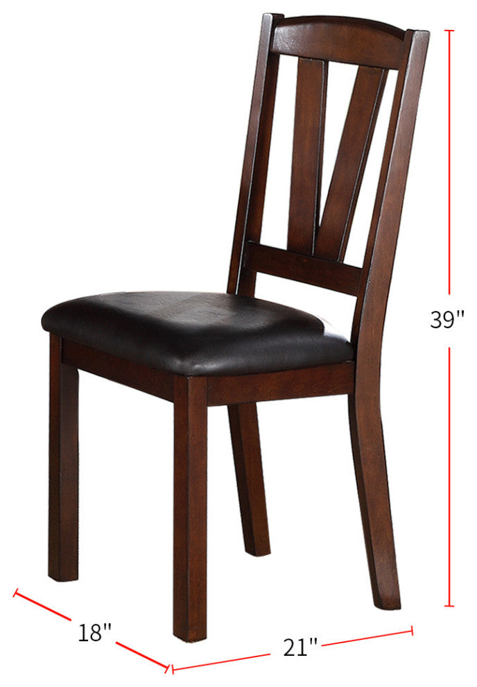 Dining Chairs With Black Faux Leather Seat, Brown(Set of 2)