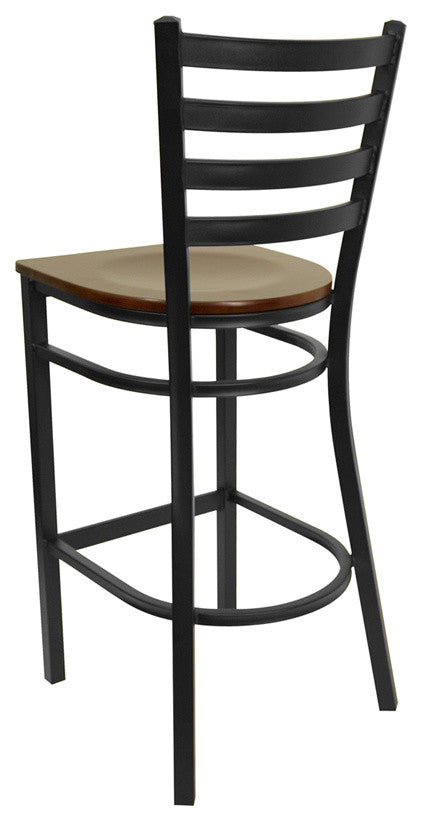 Dyersburg 29" Metal Barstool Black Full Ladder Back, Mahogany Wood Seat