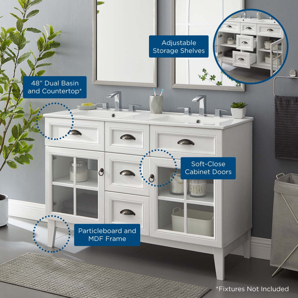 Isle 48" Double Bathroom Vanity Cabinet White White