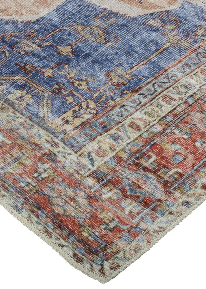 Prescott Vintage Machine Washable Rust/Blue Rug, 7'10"x9'10"