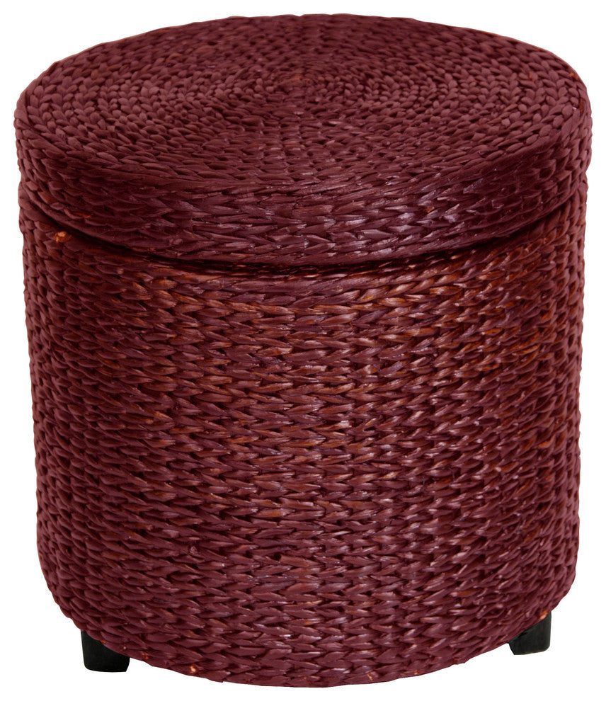 Rush Grass Storage Footstool, Red Brown