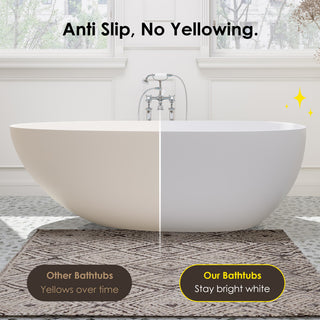 Giotto Flatbottom Freestanding Solid Surface Soaking Bathtub, Matte White, 59inch