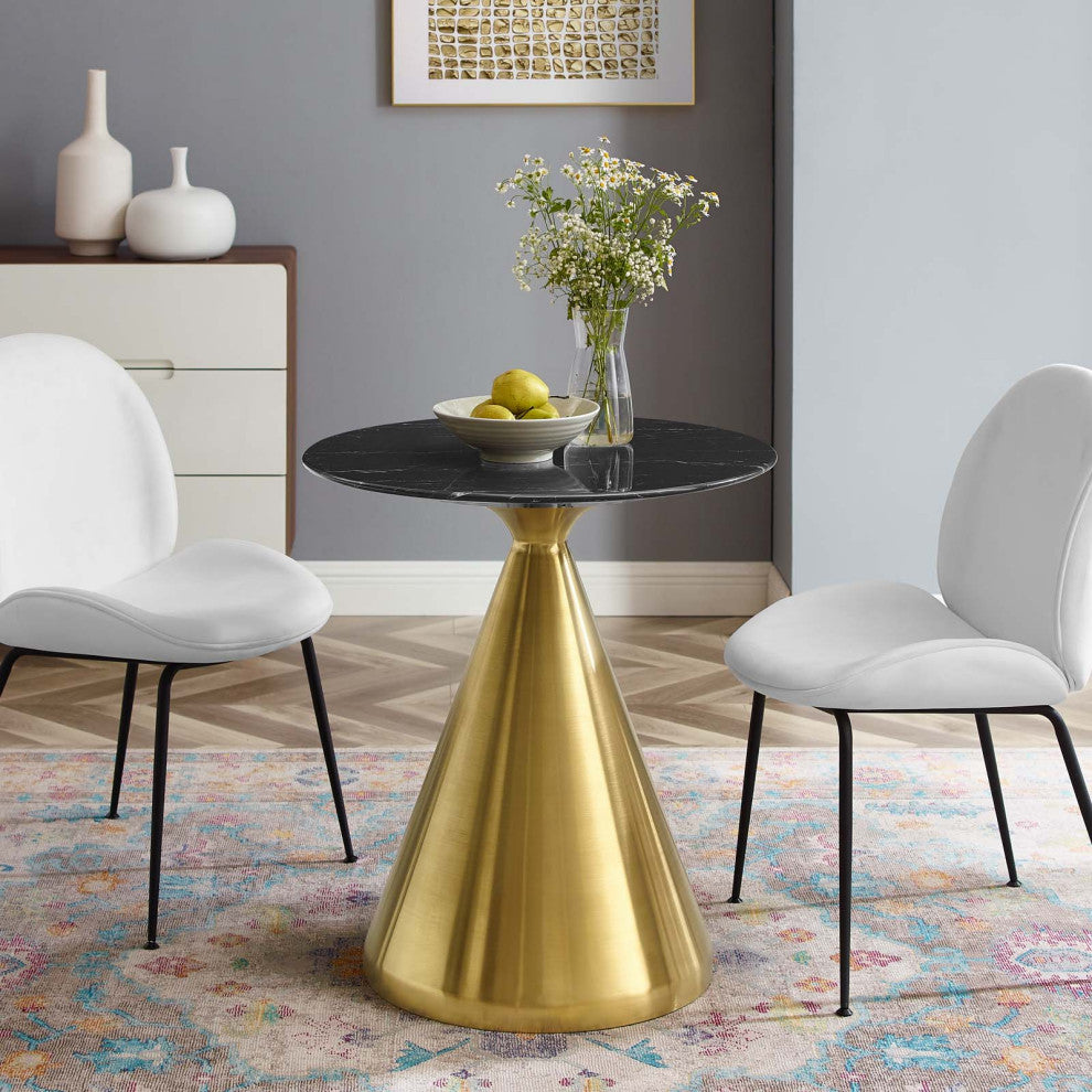 Dining Table, Round, Artificial Marble, Metal, Gold Black, Modern, Cafe Bistro