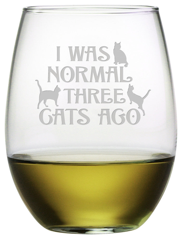 "I Was Normal Three Cats Ago" Stemless Wine Glasses, Set of 4