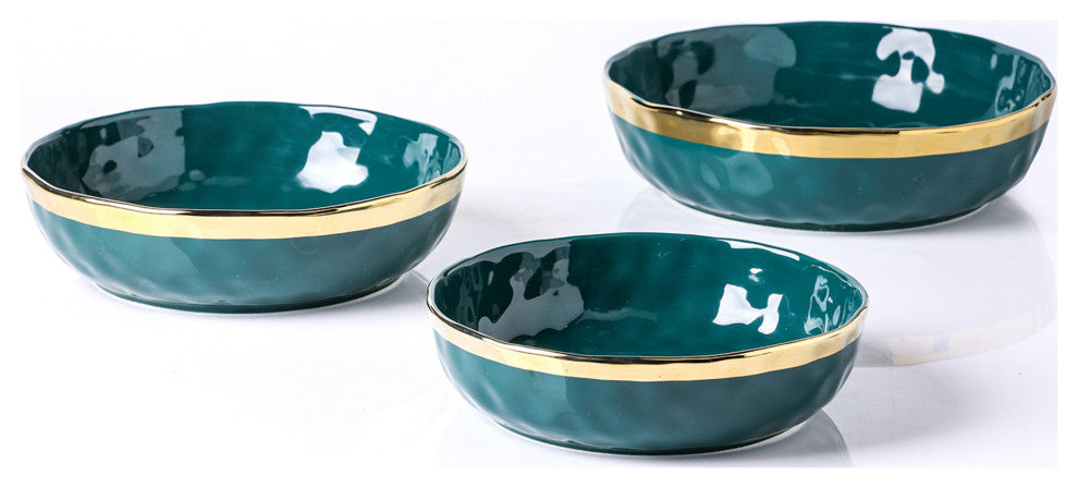 3-Piece Stone Lain Florian Porcelain Serving Bowl Set, Green