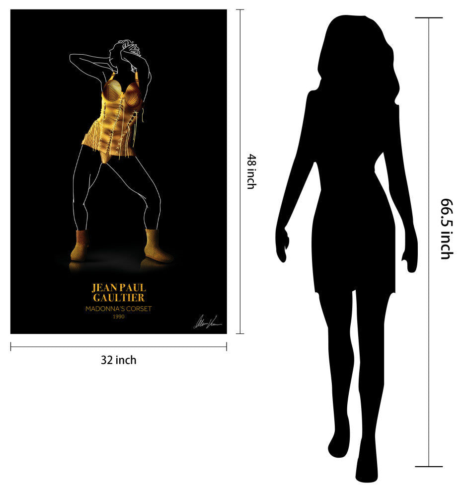 "J Gold Fashion look" Frameless Free Floating Printed Tempered Glass Wall Art