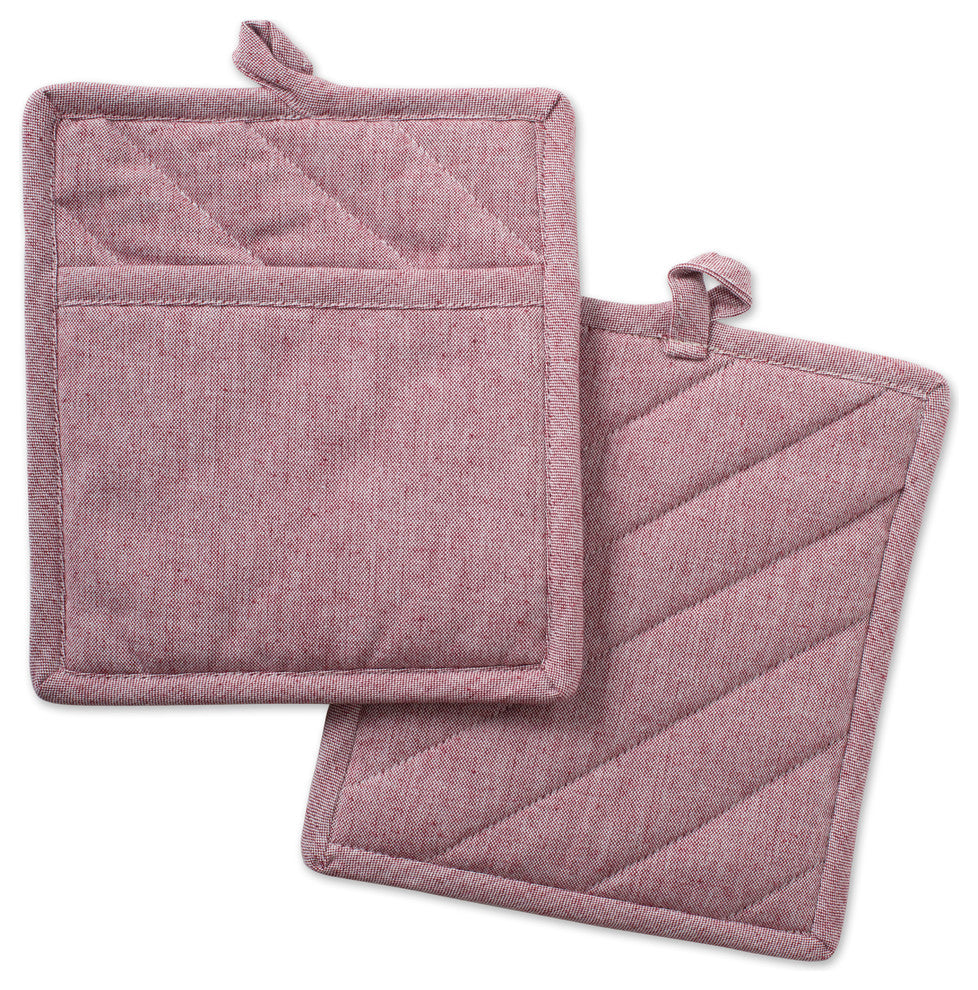 DII Barn Red Solid Chambray Pot Holder, Set of 2