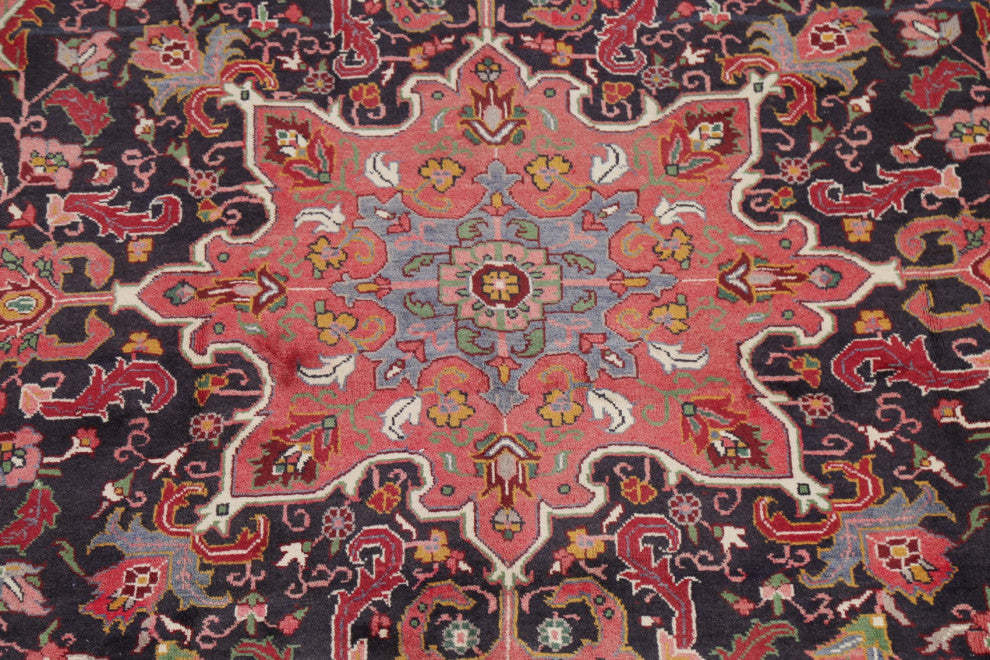 Consigned, Hand-Knotted Oriental Bordered Vintage Persian Area Rug, Black, 8X11