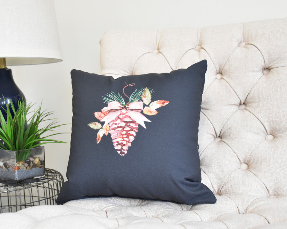 Natural Ornament 16" Black Holiday Print Decorative Throw Pillow