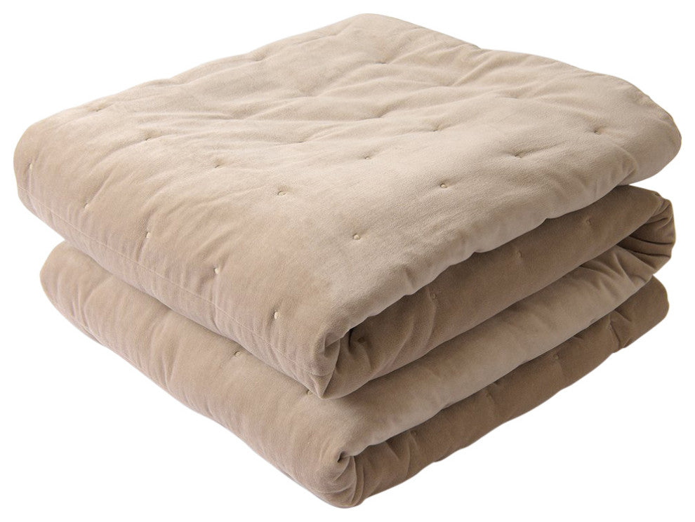 Velvet and Cotton Tufted Quilt, Natural, Twin
