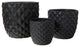 Round Ceramic Pot with Embossed Diamond Pattern Matte Black Finish, Set of 3