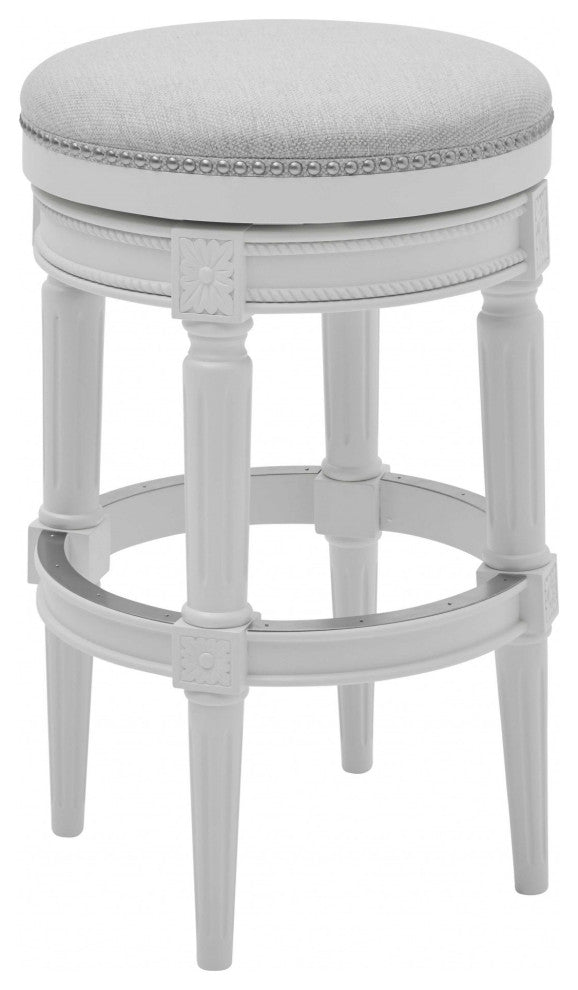 HomeRoots Bar Height Round Backless Stool, White Fabric