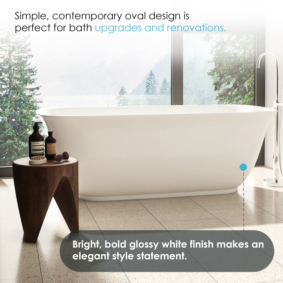 Sarnia Flat Bottom Freestanding Acrylic Soaking Bathtub, 59"