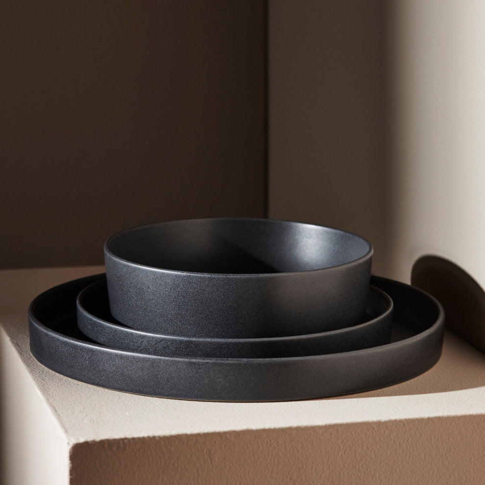 Stone by Mercer Project Modan Stoneware 24 Piece Dinnerware Set, Charcoal
