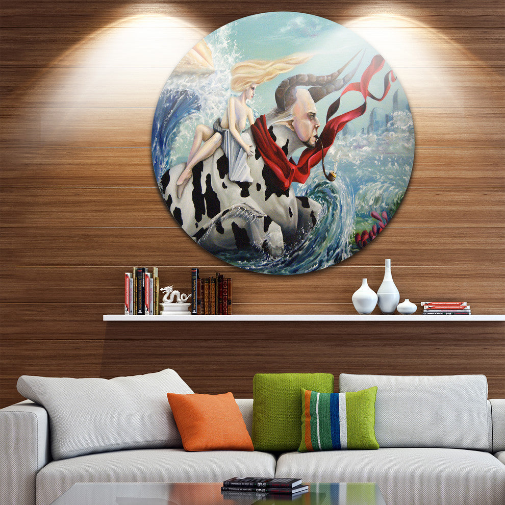 The Rape Of Europe, Abstract Digital Art Disc Metal Wall Art, 36"