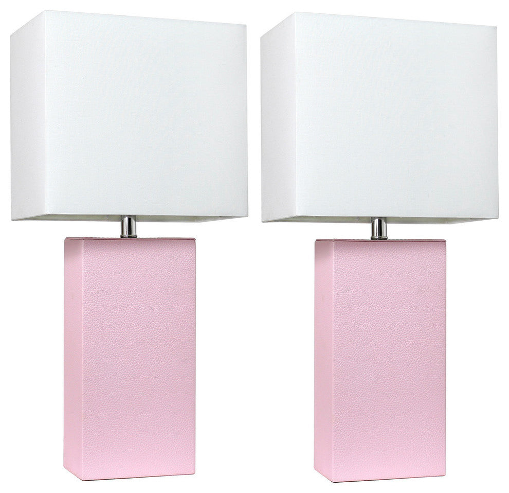Elegant Designs Modern Leather Table Lamps, Blush Pink, Set of 2