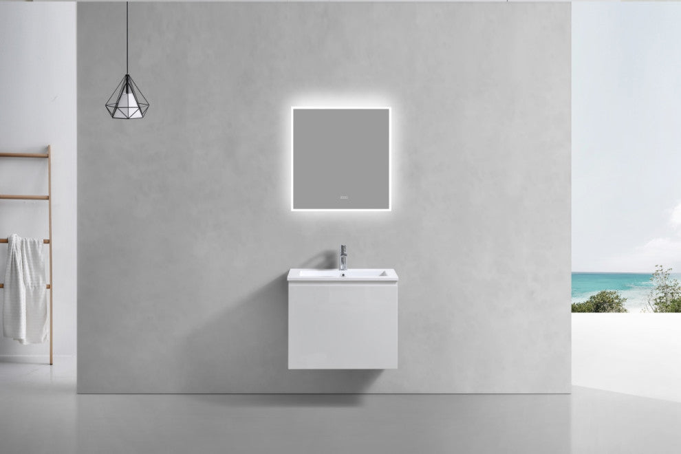 Balli 24" Wall-Mount Modern Bathroom Vanity, High Gloss White
