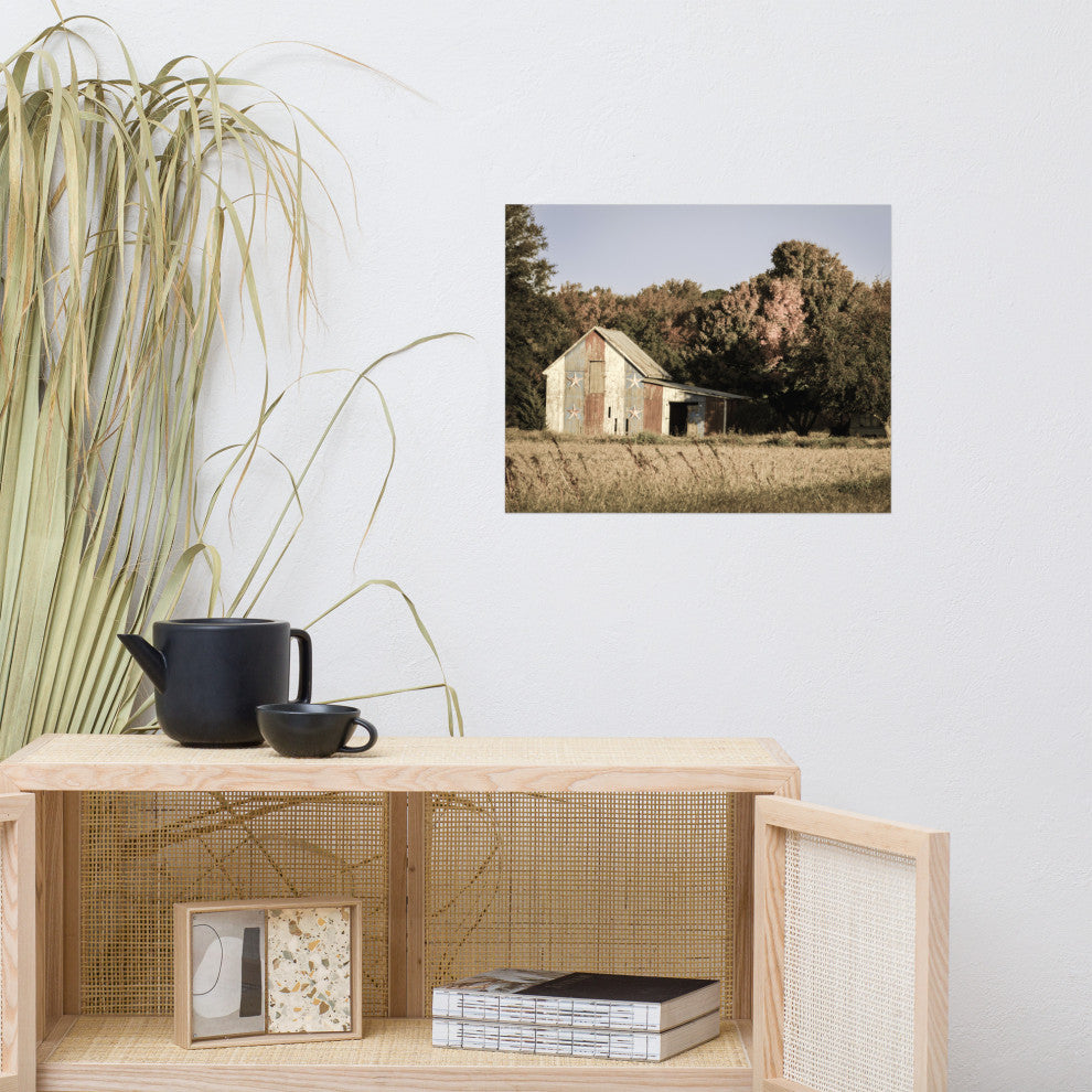 Patriotic Barn in Field Aged Landscape Photo Unframed Wall Art Print, 16" X 20"