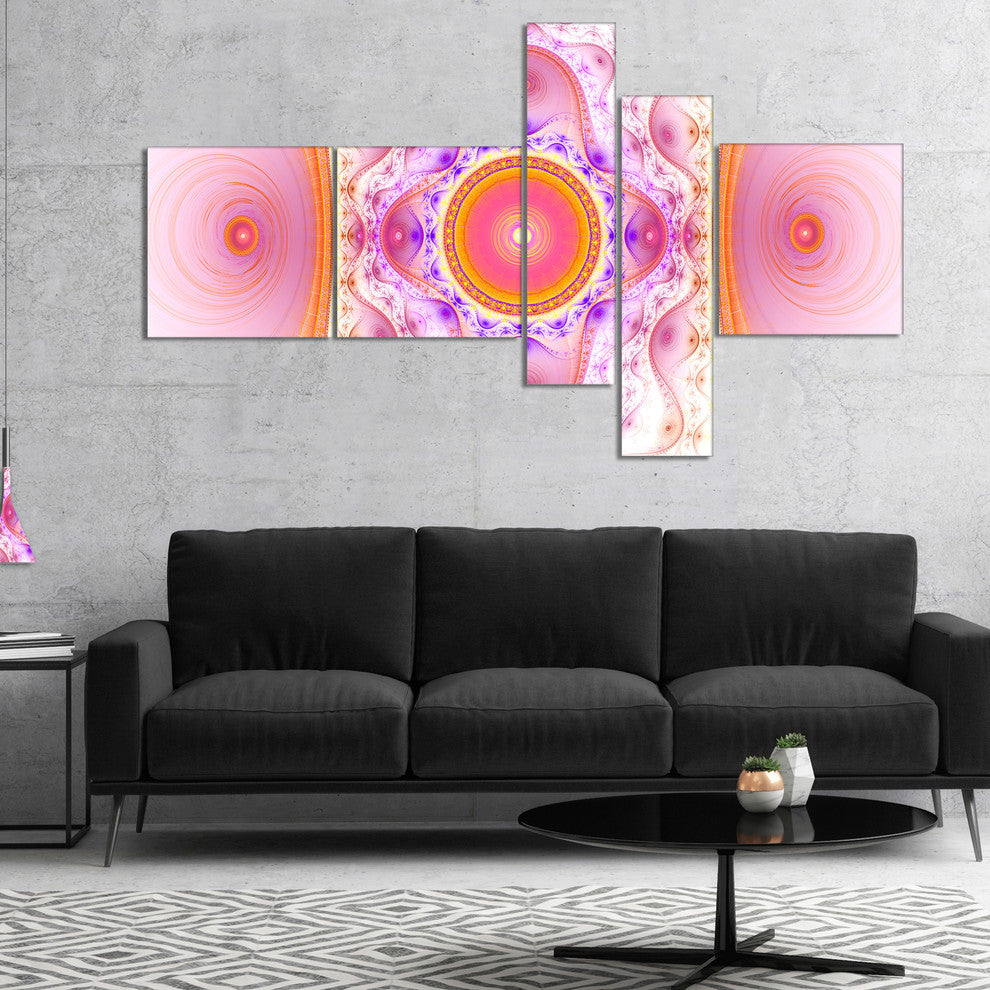 Cabalistic Pink Fractal Design, Abstract Wall Art Canvas, 60"x32", 5 panels