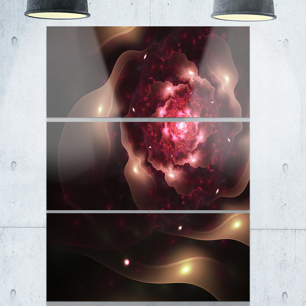 "Sparkling Dark Fractal Flower Digital" Metal Wall Art, 3 Panels, 28"x36"