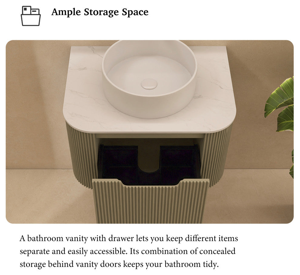 Wall-Mounted Bathroom Vanity With White Round Ceramic Basin, Light Green, 24"