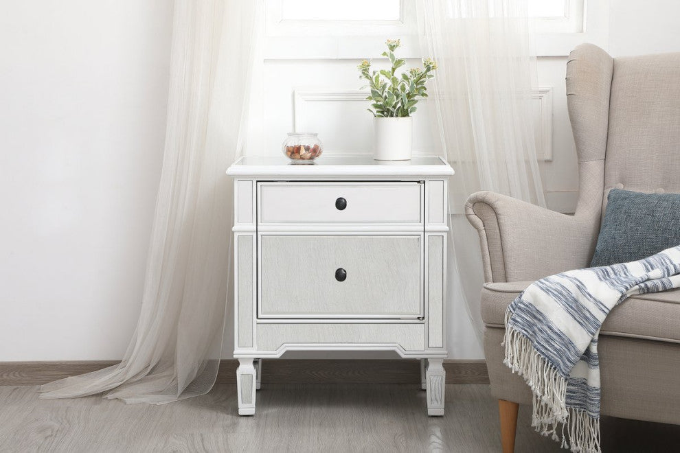 Elegant MF6-1016AW 24"Mirrored End Table, Antique White