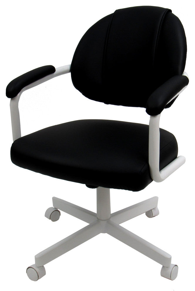 Set of 4, M-70 Swivel Tilt Dining Caster Chairs, Black Vinyl on White Chairs